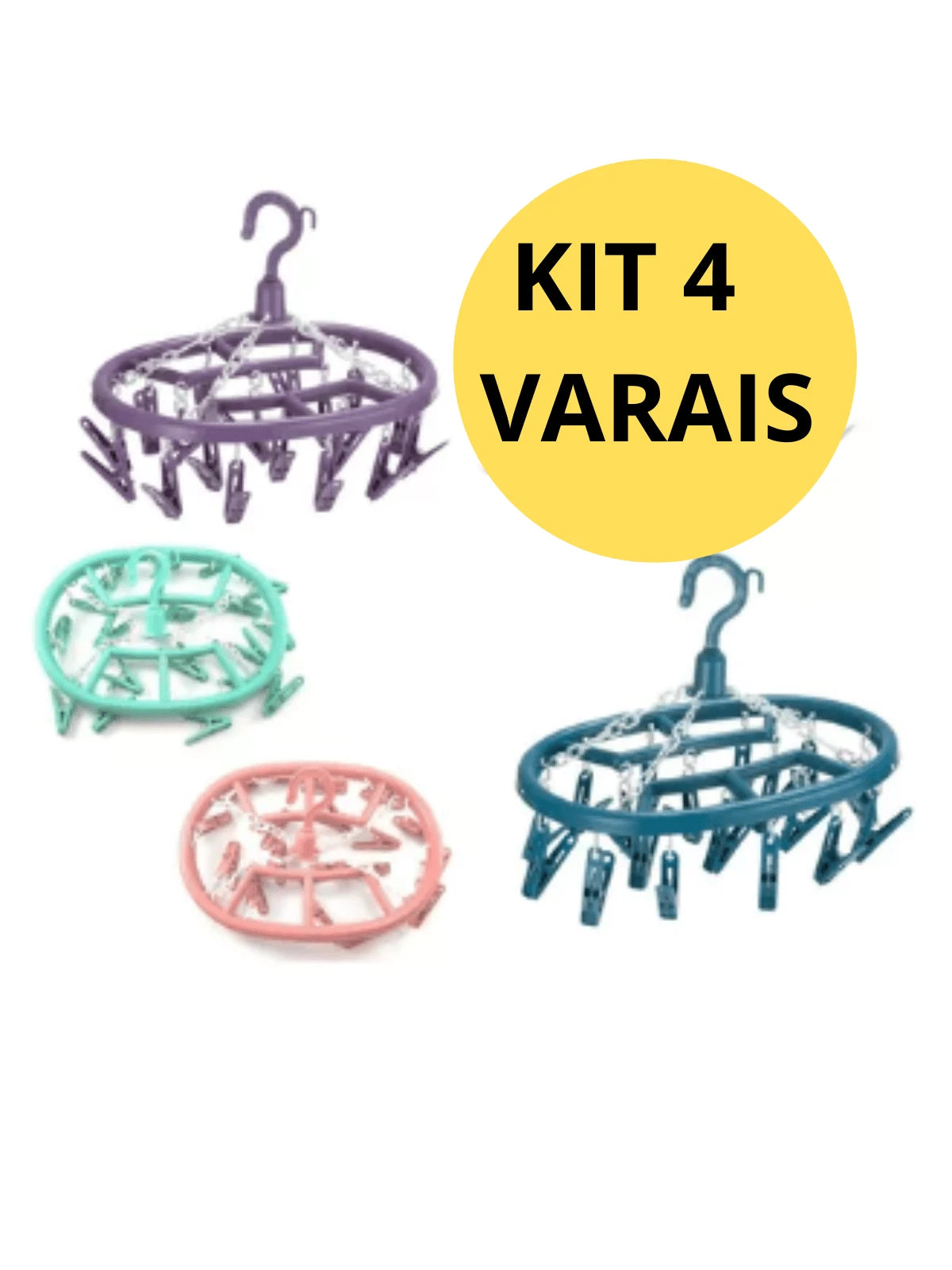 Kit 4 Varais Portáteis Oval com 18 Prendedores