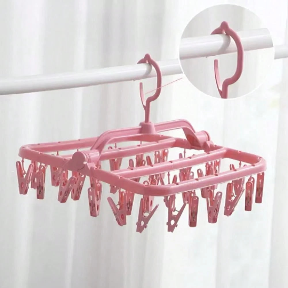 Varal de Secagem Rosa com 32 Prendedores