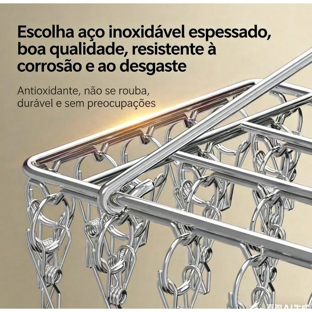 Varal Quadrado com Prendedores de Aço Inoxidável