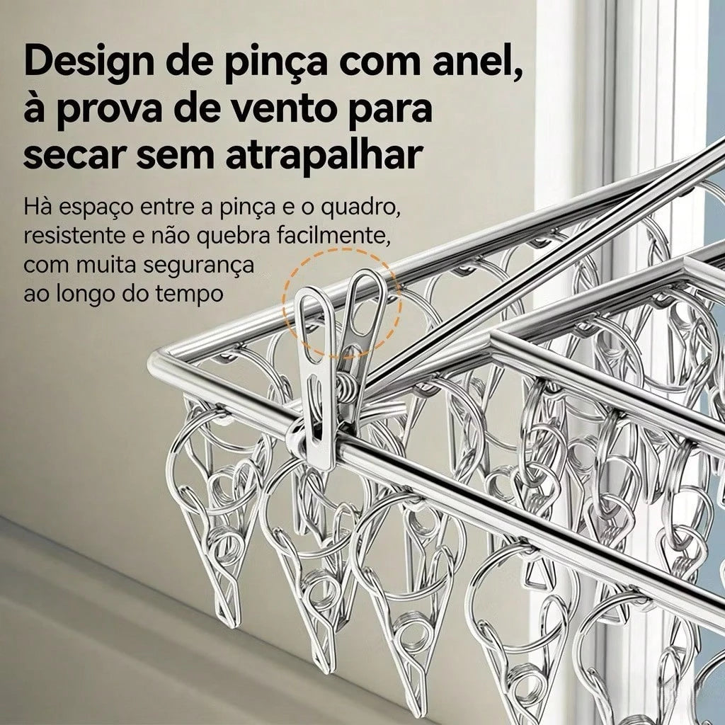 Varal Quadrado com Prendedores de Aço Inoxidável